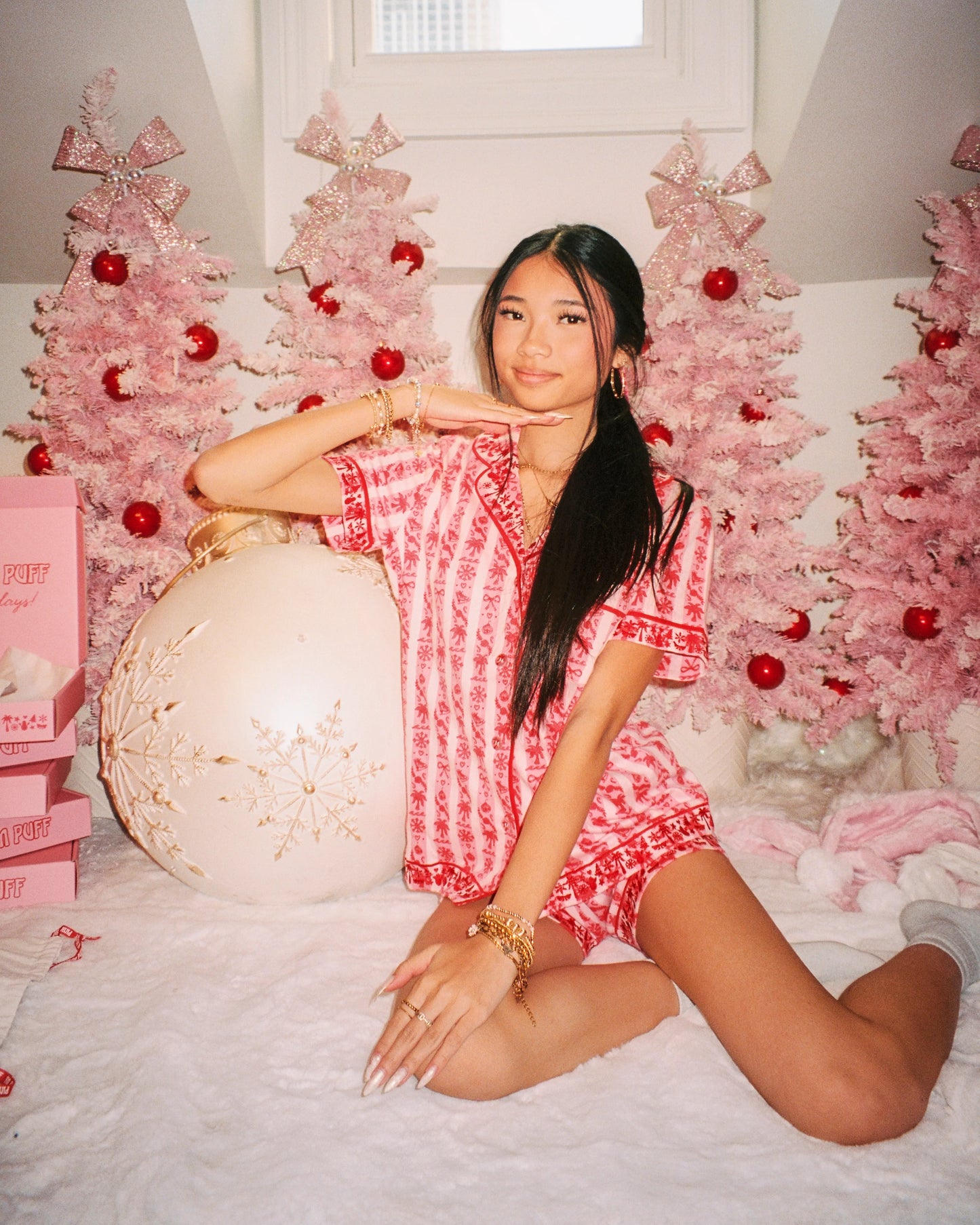 Pink Palm Puff Pj Set